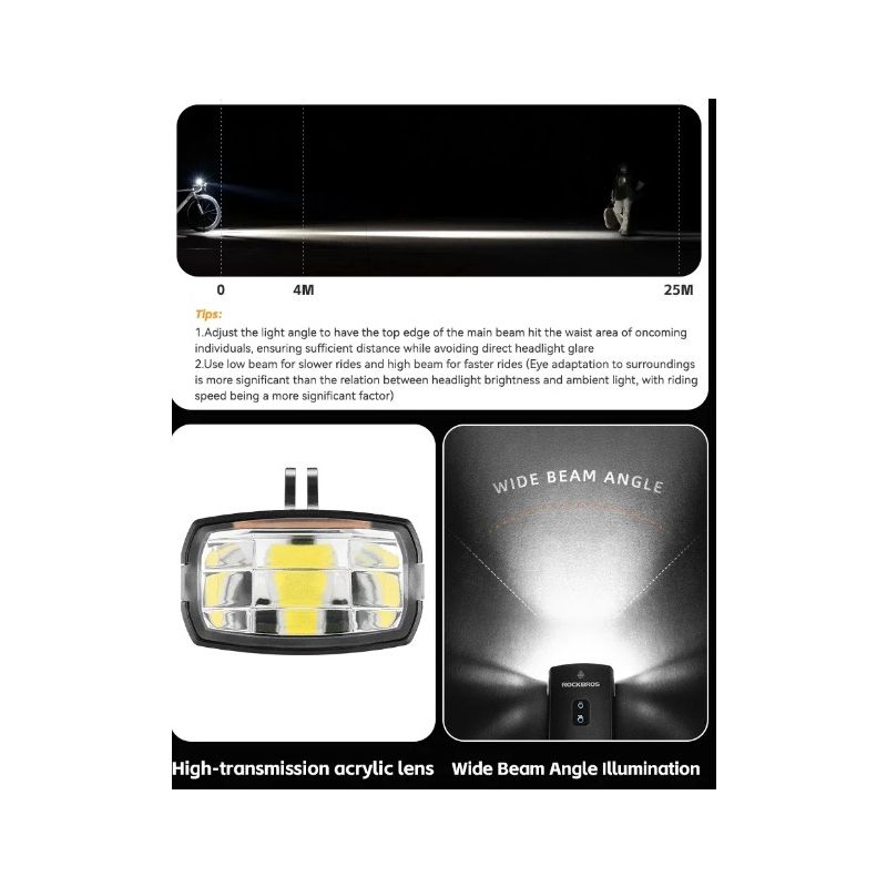 ROCKBROS RHL3000 Fietskoplamp 3000 Lumen Waterdicht 10000mAh LED Oplaadbaar voor Nachtelijke Fietstochten