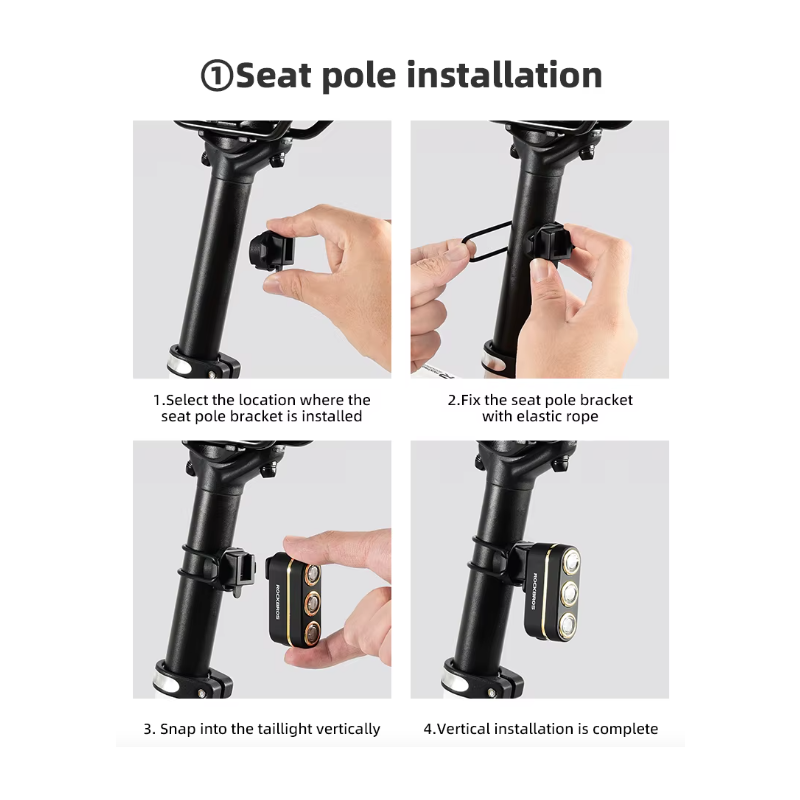 ROCKBROS Smart Fiets Achterlicht - Remdetectie, IP64 Waterdicht & Type-C Opladen voor Veilig Nachtfietsen