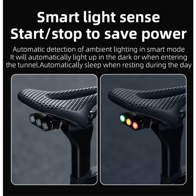 ROCKBROS Smart Fiets Achterlicht - Remdetectie, IP64 Waterdicht & Type-C Opladen voor Veilig Nachtfietsen