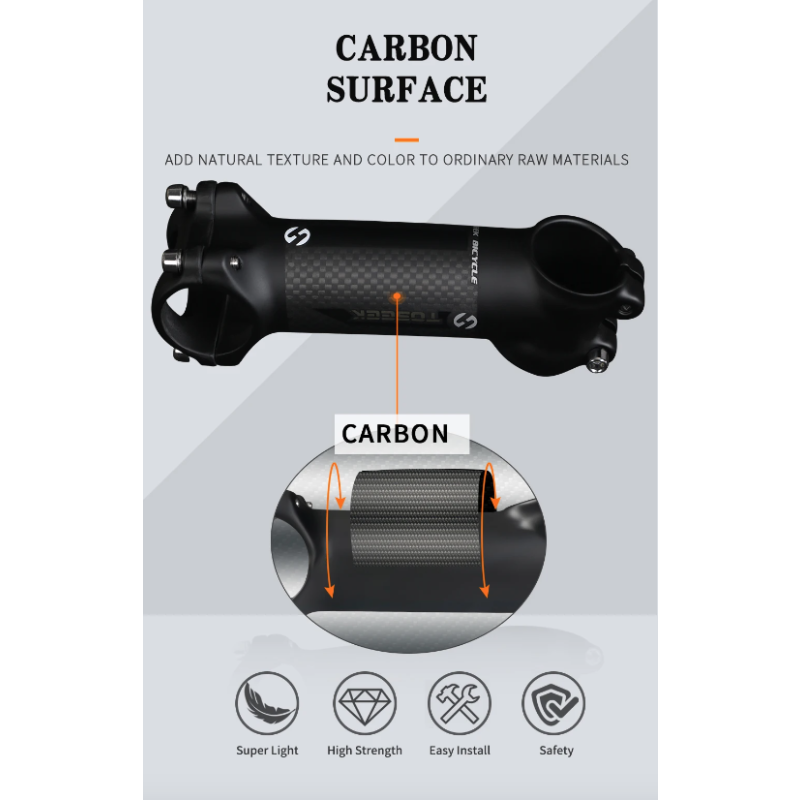 TOSEEK Fiets Stuurpen 28.6-31.8mm Aluminium Carbon Verstelbare Hoek MTB Lichtgewicht Duurzaam Fietsaccessoires