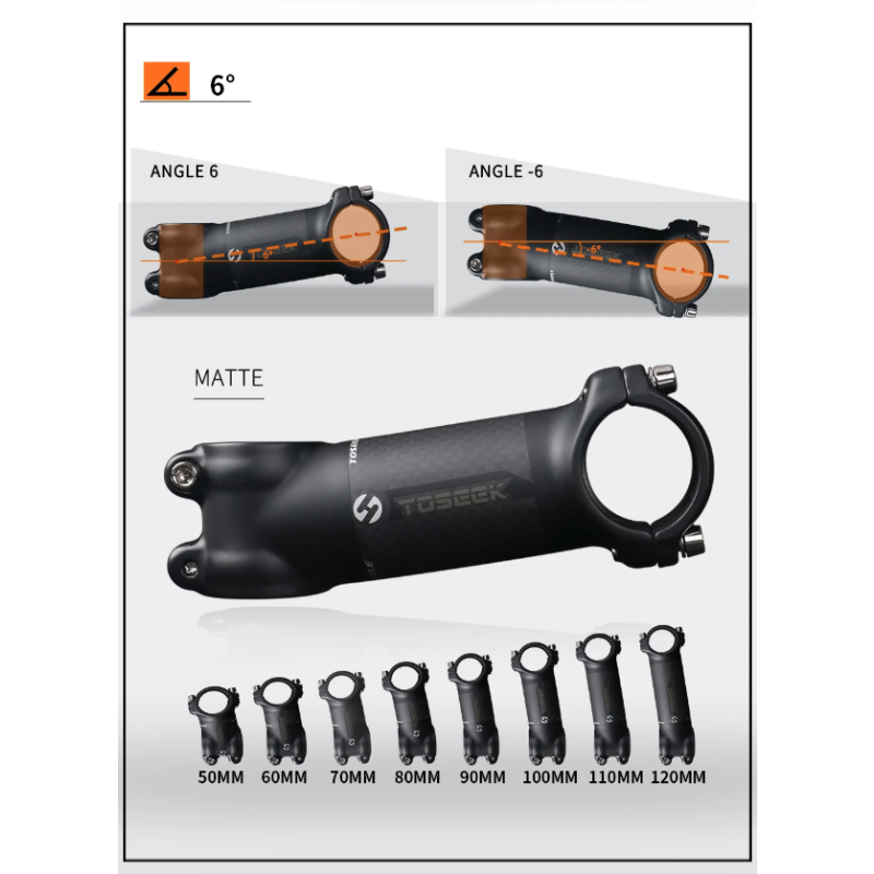 TOSEEK Fiets Stuurpen 28.6-31.8mm Aluminium Carbon Verstelbare Hoek MTB Lichtgewicht Duurzaam Fietsaccessoires