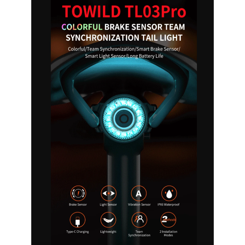 TOWILD TL03Pro LED fietsachterlicht met automatische remsensor stijlvol en duurzaam fietsveiligheidsproduct