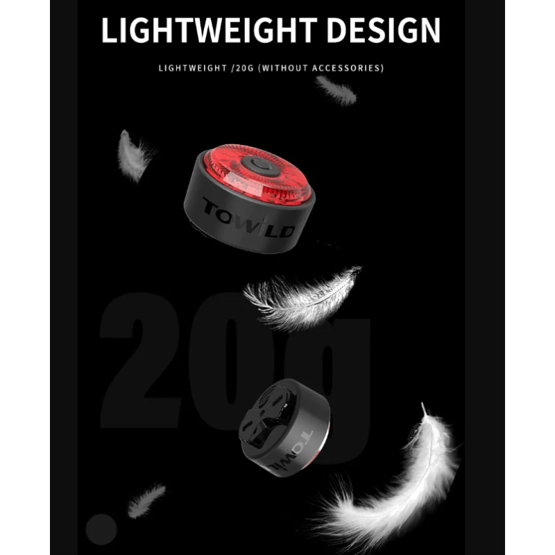 TOWILD TL03 LED Fiets Veiligheidslicht met Automatische Remsensor Technologie Vijf Flitsstanden Fietsaccessoires