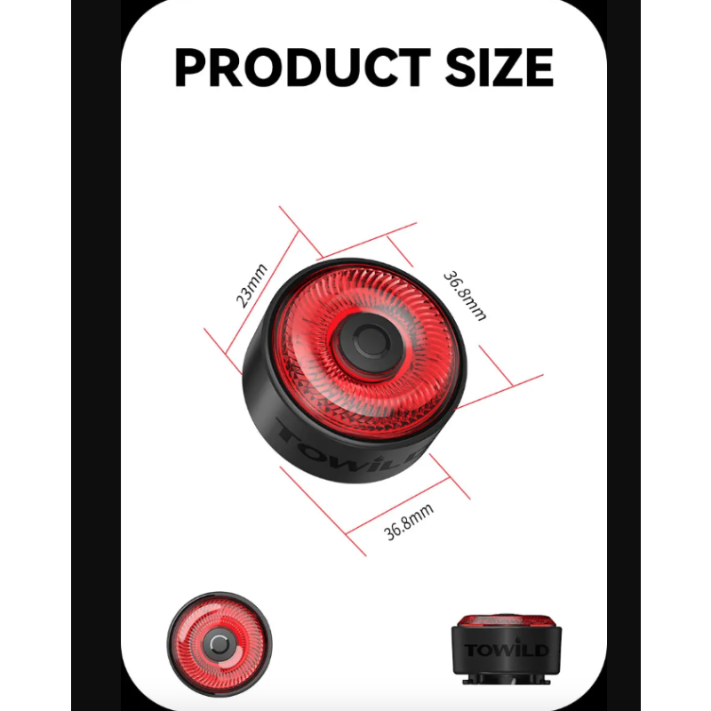 TOWILD TL03 LED Fiets Veiligheidslicht met Automatische Remsensor Technologie Vijf Flitsstanden Fietsaccessoires