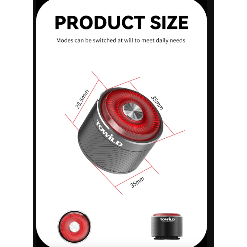 TOWILD TL05 Achterlicht LED Fietsverlichting Slimme Auto Remsensor USB Opladen IPX6 Waterdicht Veiligheidslicht
