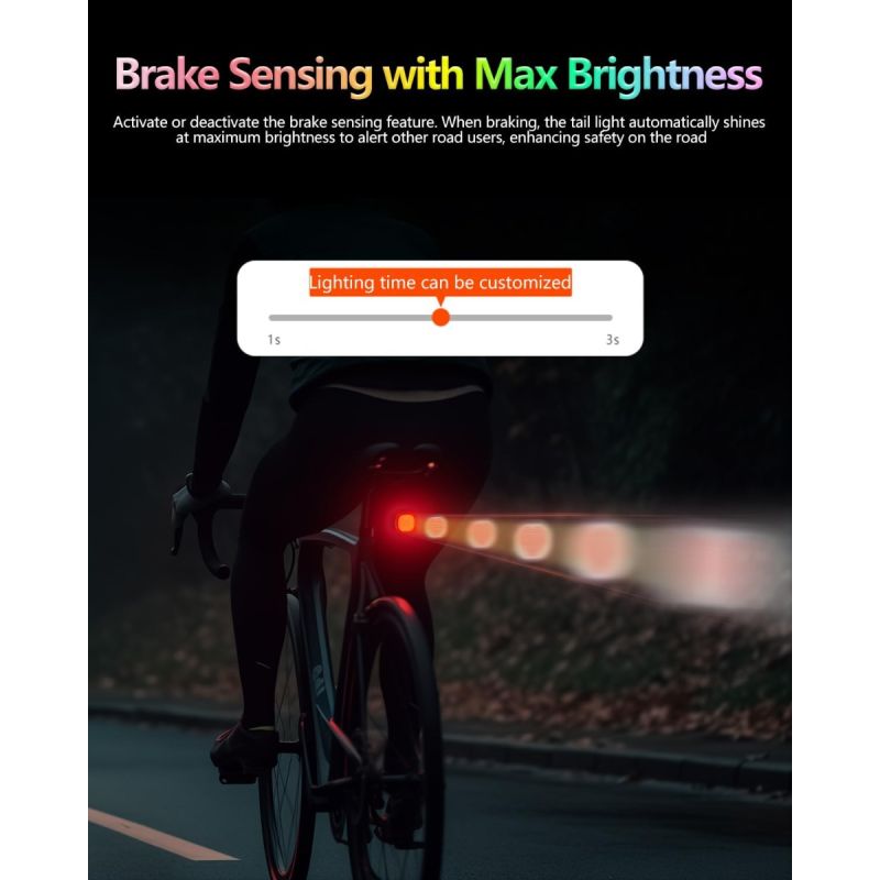 TOWILD TL08 Fietsachterlicht: Aangepaste Patronen, Full-Color Remdetectie & USB-C Oplaadbaar Achterlicht voor Veiligheid.