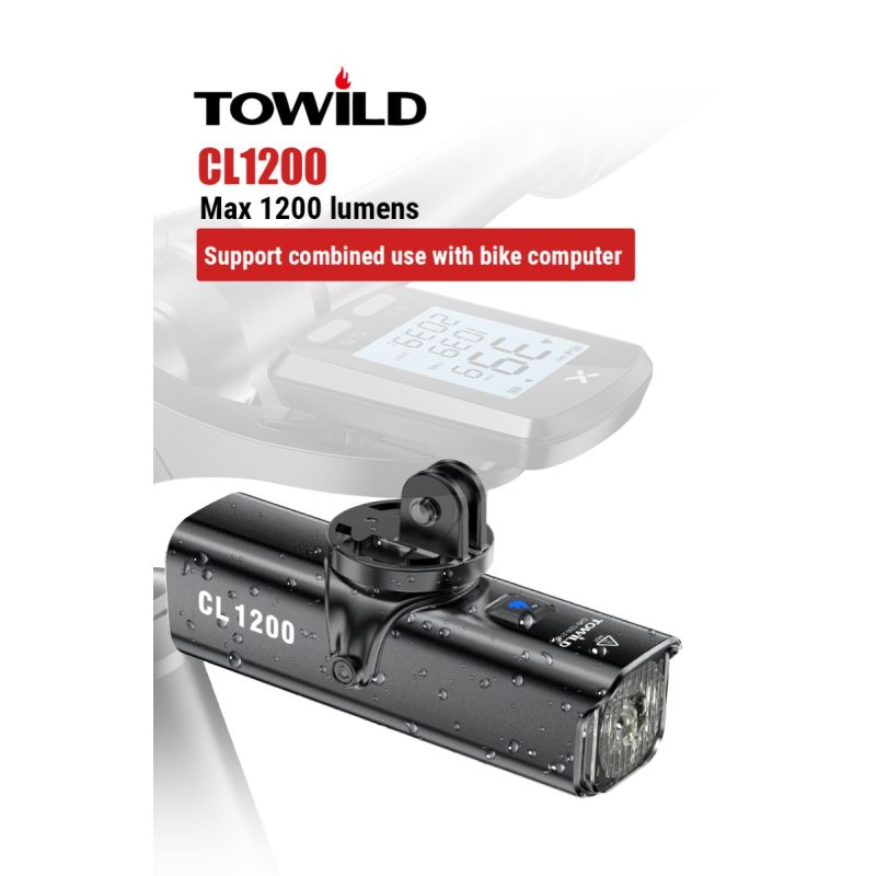 TOWILD CL1200 fietslicht LED 1200 lumen USB-C oplaadbare en duurzame fietsverlichting voor avondfietsen