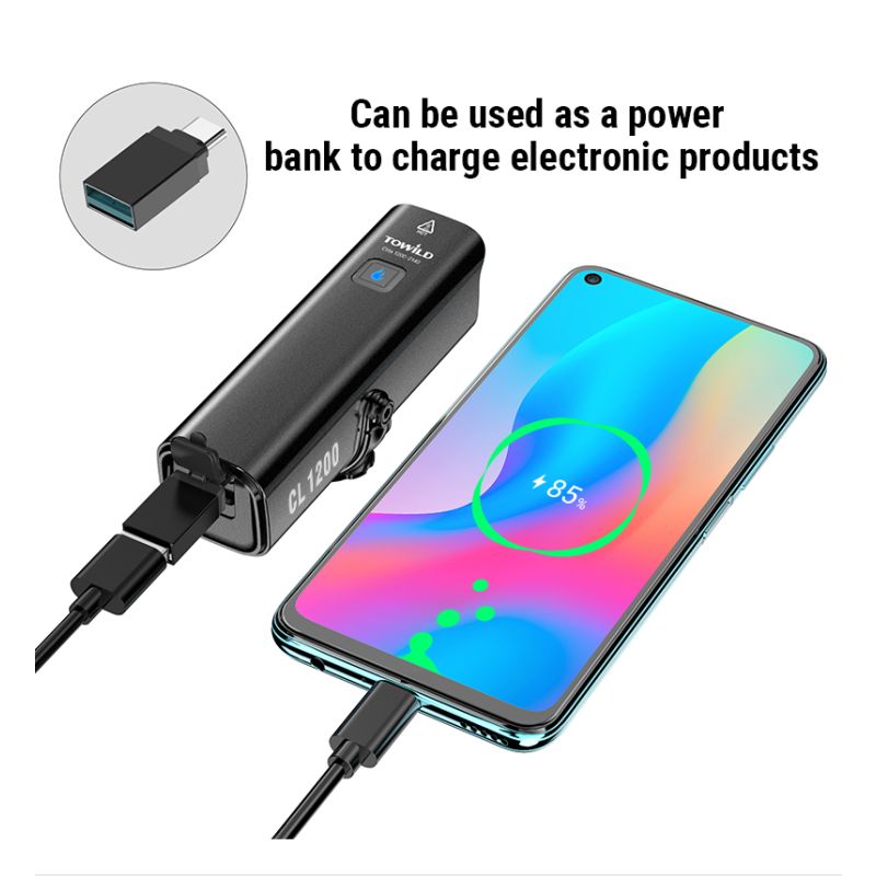 TOWILD CL1200 fietslicht LED 1200 lumen USB-C oplaadbare en duurzame fietsverlichting voor avondfietsen