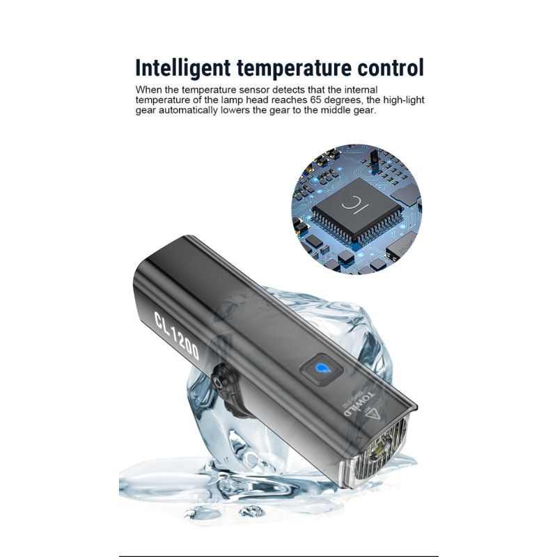 TOWILD CL1200 fietslicht LED 1200 lumen USB-C oplaadbare en duurzame fietsverlichting voor avondfietsen
