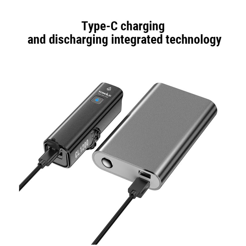 TOWILD CL1200 fietslicht LED 1200 lumen USB-C oplaadbare en duurzame fietsverlichting voor avondfietsen