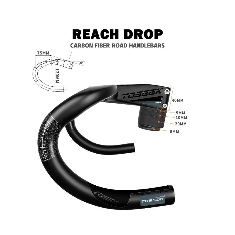 TOSEEK TR5500 racefiets stuur met volledig koolstofvezel stuurpen en geïntegreerde fietsaccessoires ultralicht