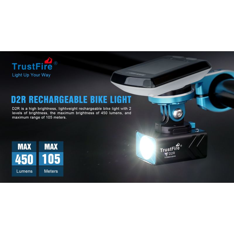 TrustFire D2R Fietslicht 450LM Fietslamp Type-C Oplaadbaar Waterdicht IP66 Helderheid Fietsverlichting Veiligheid