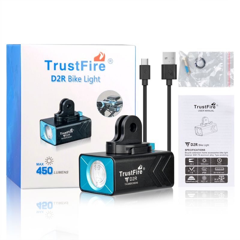 TrustFire D2R Fietslicht 450LM Fietslamp Type-C Oplaadbaar Waterdicht IP66 Helderheid Fietsverlichting Veiligheid