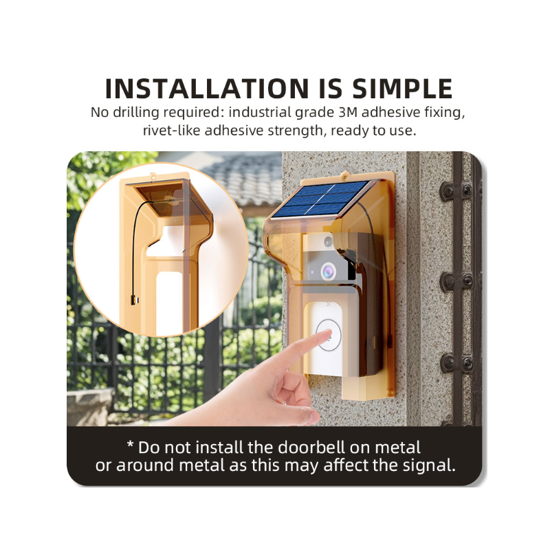 U9 Draadloze Videodeurbel - IP65 Bewakingscamera met Zonne-energie & 3600mAh Batterij, HD Video Intercom