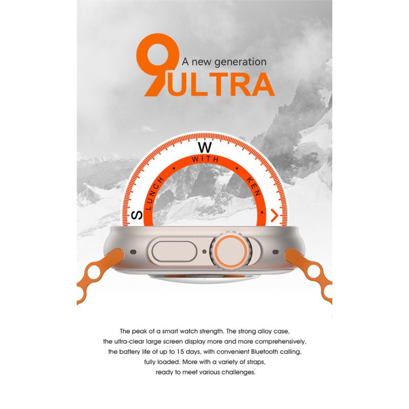 Smartwatch Ultra 9 Zwart 49mm | Bluetooth GPS NFC IP68 | Kompas Hartslag Bloeddruk NL | Android iOS