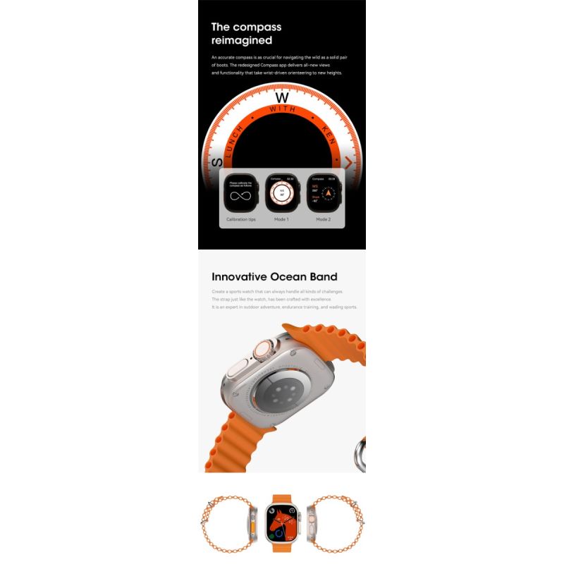 Smartwatch Ultra 9 Zwart 49mm | Bluetooth GPS NFC IP68 | Kompas Hartslag Bloeddruk NL | Android iOS