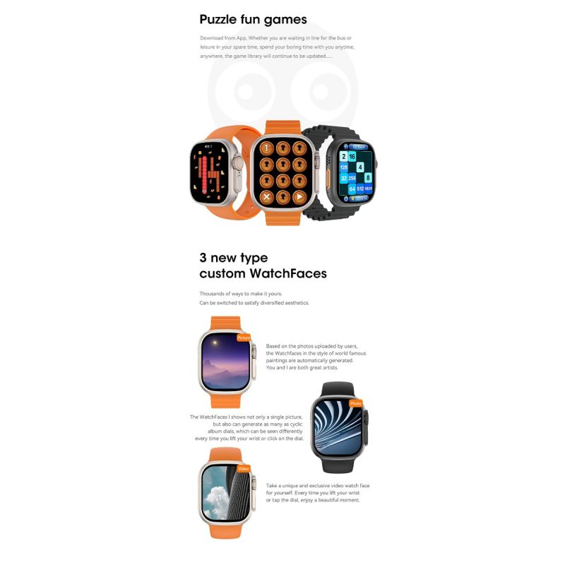 Smartwatch Ultra 9 Zwart 49mm | Bluetooth GPS NFC IP68 | Kompas Hartslag Bloeddruk NL | Android iOS