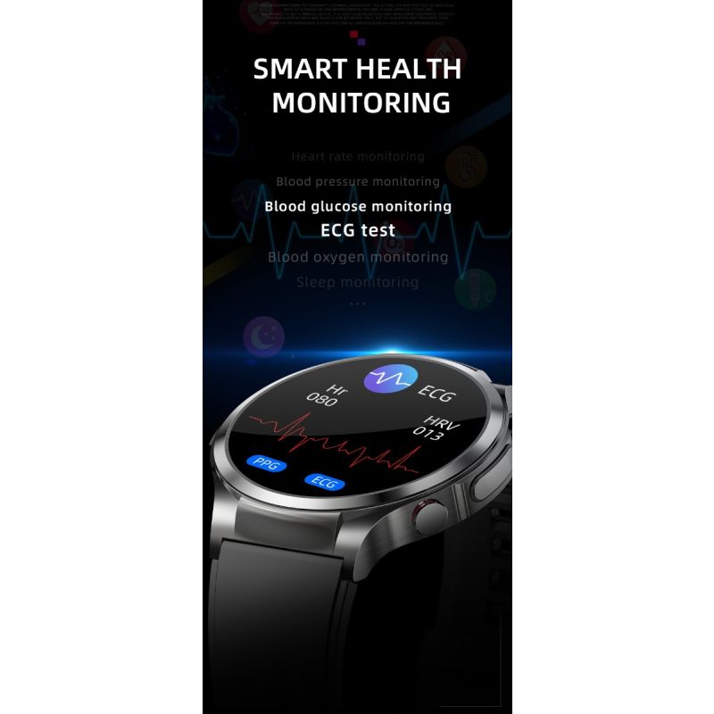 W11 Smartwatch: Bloedsuiker ECG Hartslag Band | Gezondheidsmonitor met Bloeddruk & Meer | Android/iOS