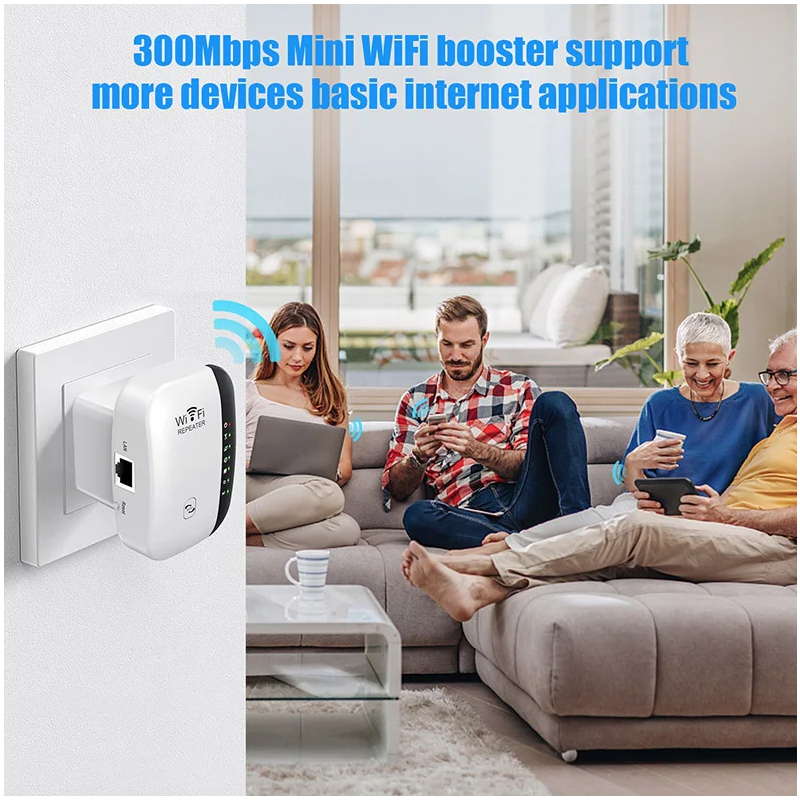 WiFi Repeater 300Mbps Draadloze Signaalversterker | Door de Muur Dekking, Slaapkamer Ontvangst, 2.4GHz