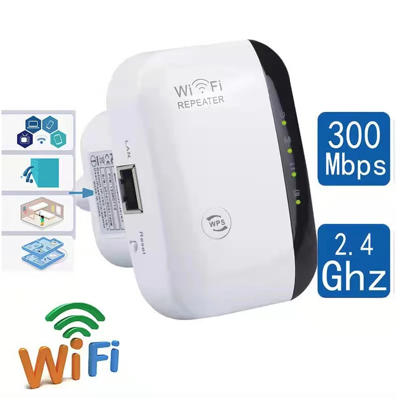 WiFi Repeater 300Mbps Draadloze Signaalversterker | Door de Muur Dekking, Slaapkamer Ontvangst, 2.4GHz