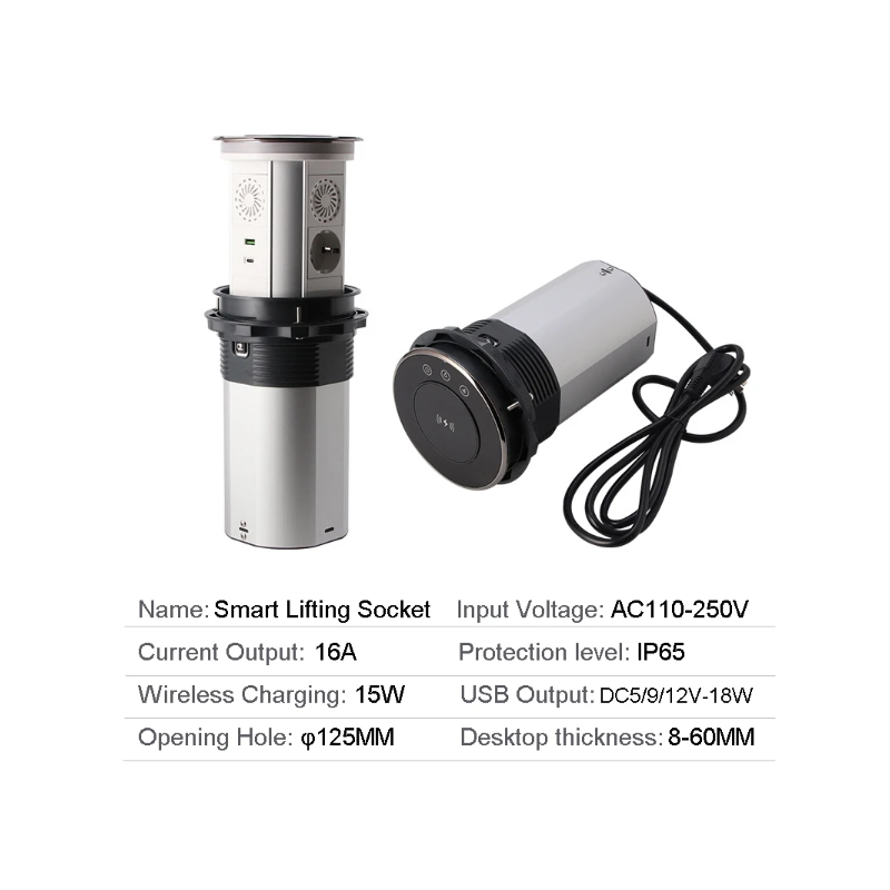 Elektrische Hijscontactdozen Verborgen Tafelblad Uitlaat met Gemotoriseerde Pop-Up Uitlaat USB Draadloos Opladen