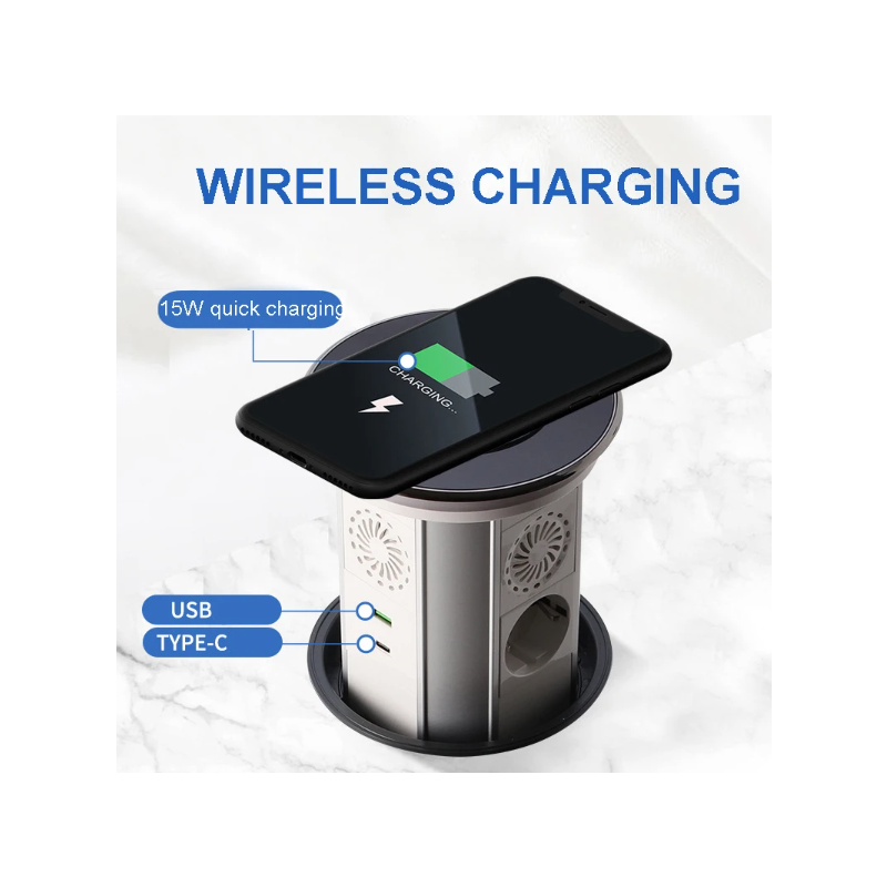 Elektrische Hijscontactdozen Verborgen Tafelblad Uitlaat met Gemotoriseerde Pop-Up Uitlaat USB Draadloos Opladen