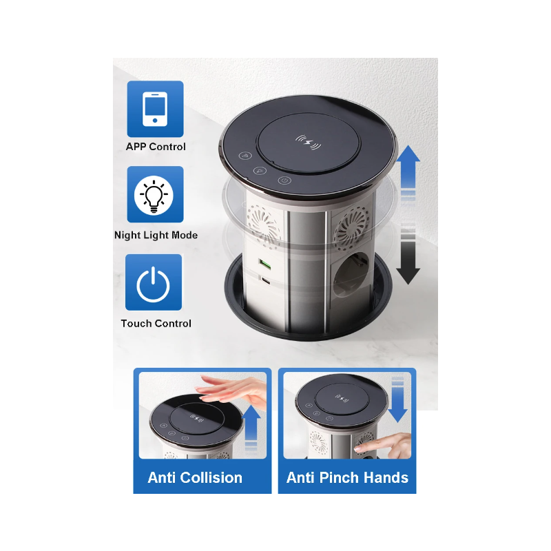 Elektrische Hijscontactdozen Verborgen Tafelblad Uitlaat met Gemotoriseerde Pop-Up Uitlaat USB Draadloos Opladen