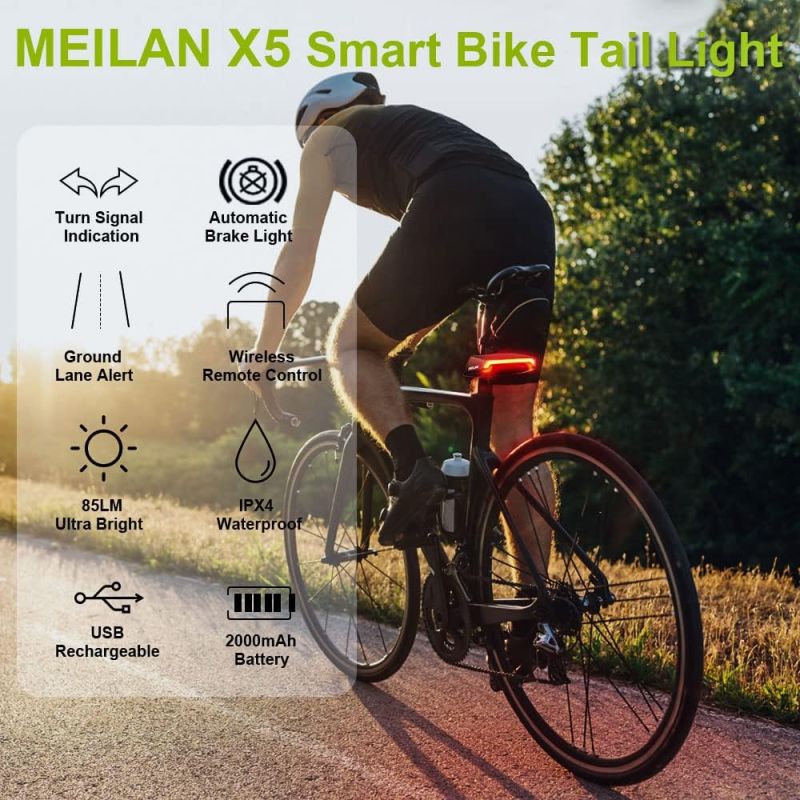 Meilan X5 Slim Fiets Achterlicht met Richtingaanwijzers & Auto Remlicht | Draadloos, USB Oplaadbaar Veiligheidslicht
