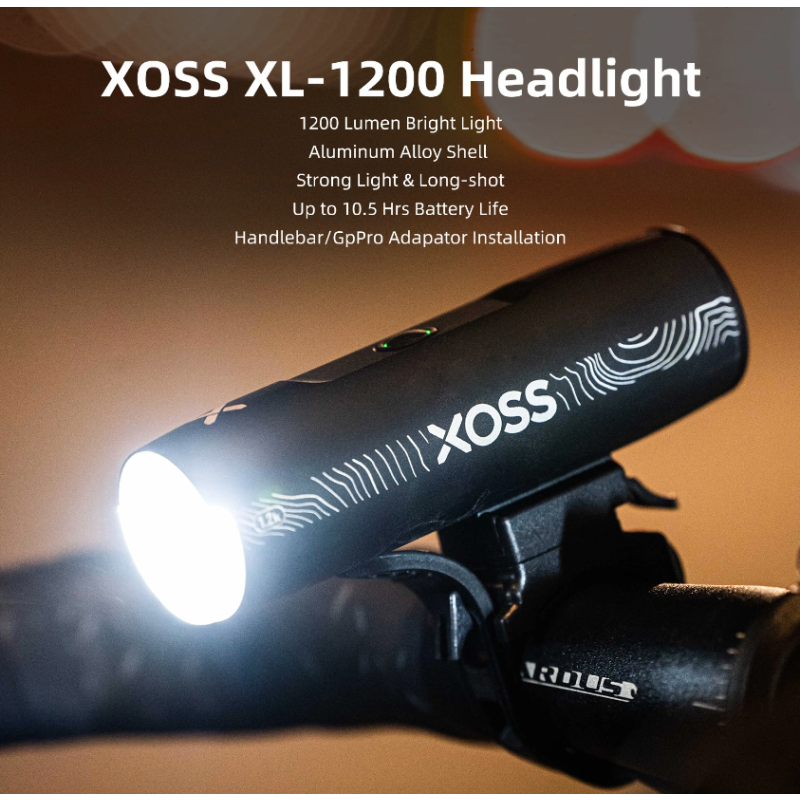 XOSS XL-1200 Fietskoplamp 1200 Lumen Fietsaccessoire met Zes Lichtmodi Type-C Opladen Waterdichte Koplamp