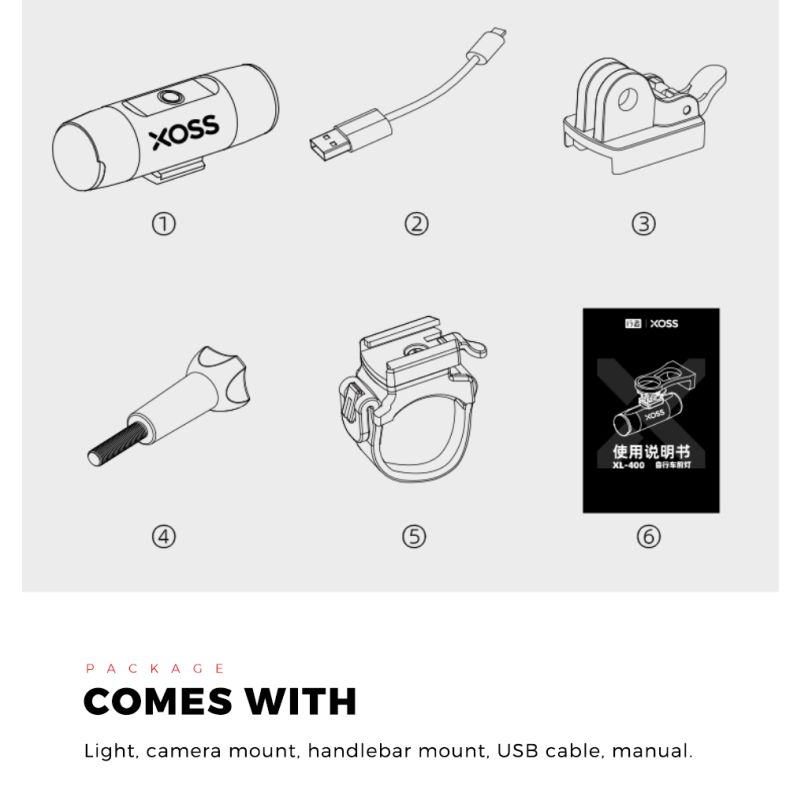 XOSS XL-400 Fietslicht Koplamp 400 Lumen Waterdicht USB Oplaadbare MTB Voorlamp Met Verlichtingsmodi