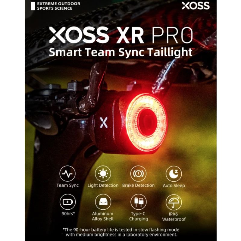 XOSS XR Pro fietsachterlicht met slimme automatische remdetectie waterdicht LED opladen voor optimale fietsveiligheid