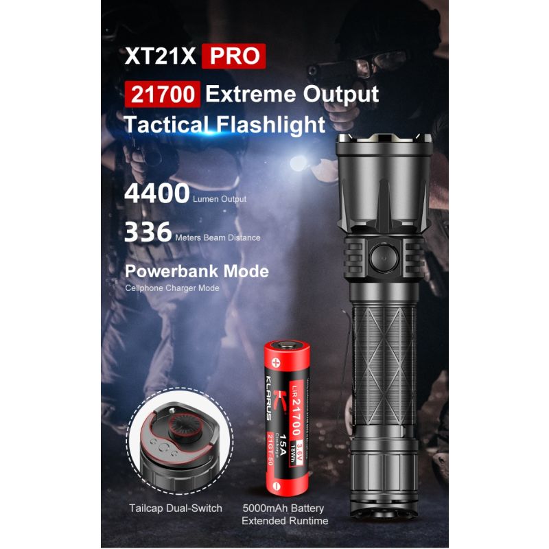 Klarus XT21X Pro XHP70.2 LED zaklamp krachtige 4400 lumen outdoor zaklamp met oplaadbare 21700 batterij