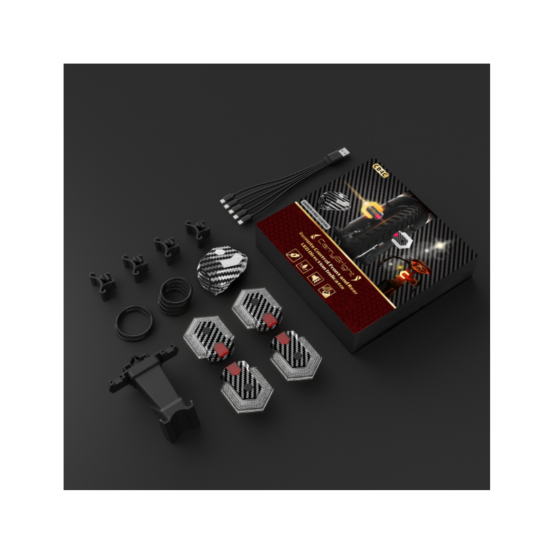 CarryBright Koolstofvezel Fietsachterlicht m. Richtingaanwijzers | USB Oplaadbaar, Draadloos | E-bike Veiligheid