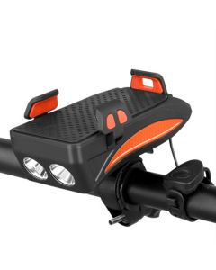 Multifunctionele 4 in 1 MTB fietsverlichting USB oplaadbare LED koplamp met verstelbare telefoonhouder & powerbank