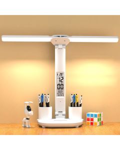 Verstelbare LED Bureaulamp met Kalender en Oplaadbare Batterij Multifunctionele Tafellamp voor Slaapkamer