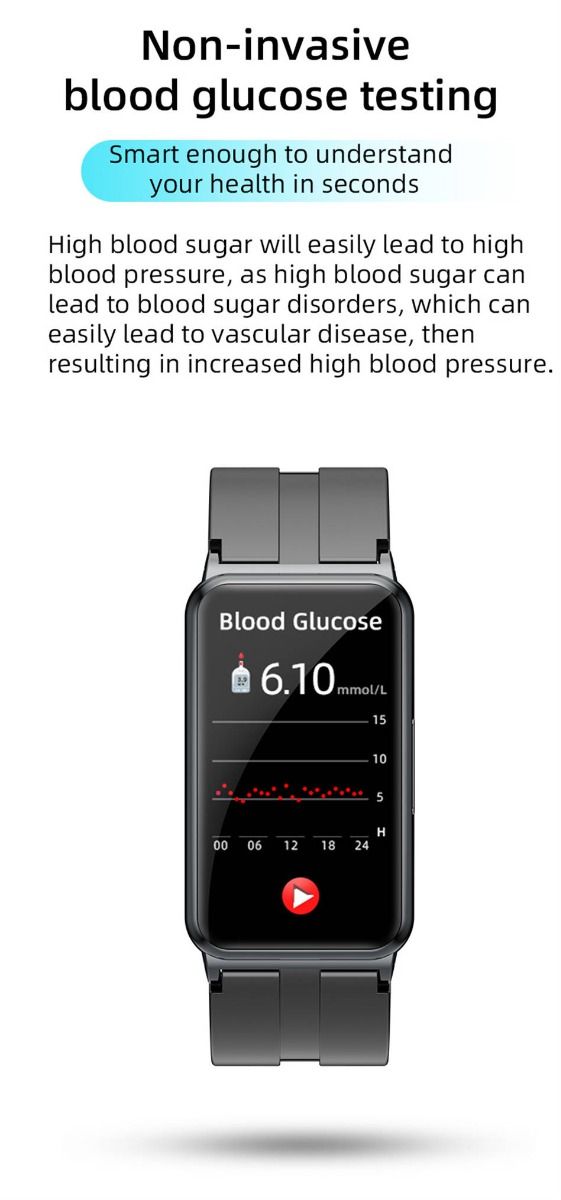 EP01 Slimme Bloedsuiker Horloge: ECG, HRV, Hartslag, Temp. 1.47" HD Waterdichte Fitnesstracker