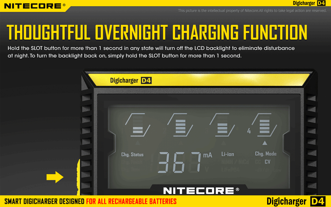 Nitecore D4 Digicharger LCD-scherm Intelligente batterijlader Li-ion Ni-MH Slimme stroomoplossing