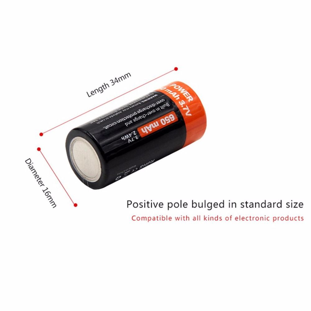 16340 650mAh 3.7V Micro USB Oplaadbare Li-ion Batterij Milieuvriendelijk Langdurig voor Zaklampen en Uitrusting