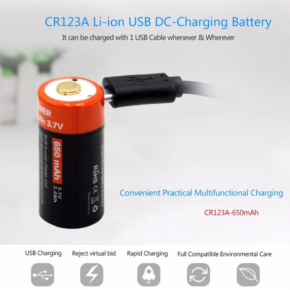 16340 650mAh 3.7V Micro USB Oplaadbare Li-ion Batterij Milieuvriendelijk Langdurig voor Zaklampen en Uitrusting