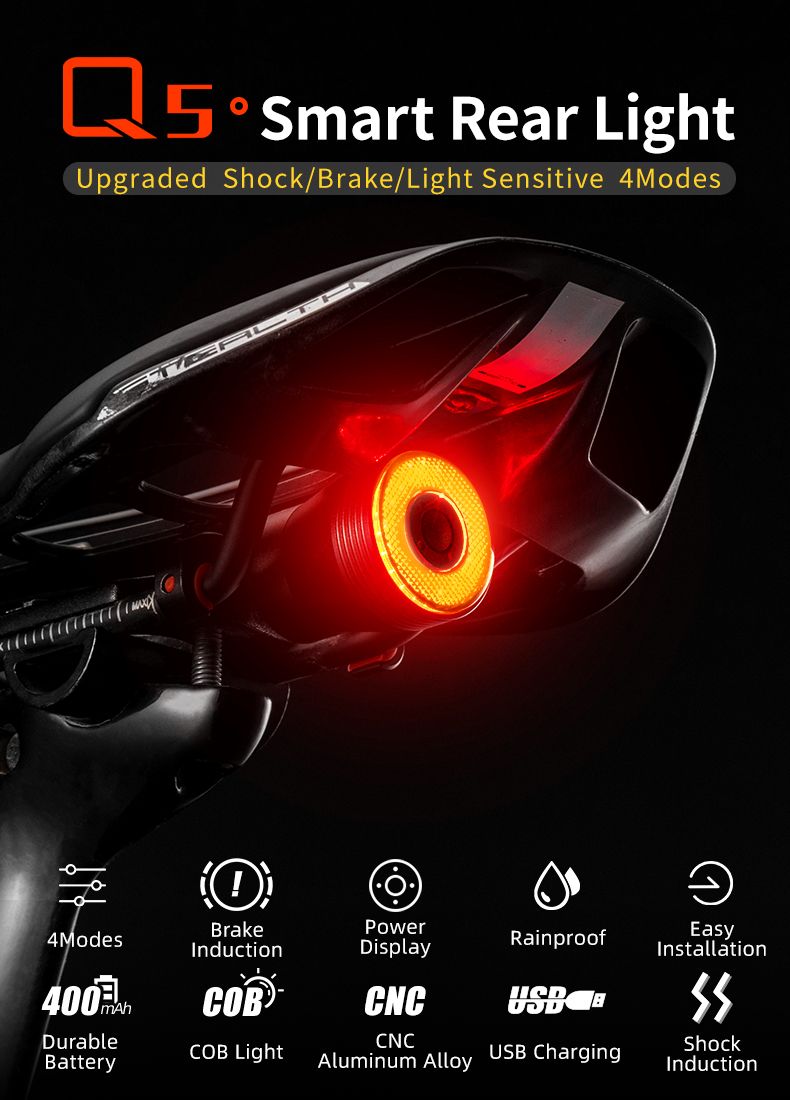 ROCKBROS Q5 Fiets Slim Licht Automatische Remdetectie LED Achterlicht IPX6 Waterdicht Fietsveiligheidsuitrusting