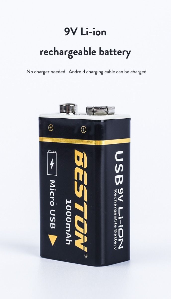 Beston 9V 1000mAh Micro USB oplaadbare batterij, milieuvriendelijke stroom voor RC-helikopter, microfoon en speelgoed
