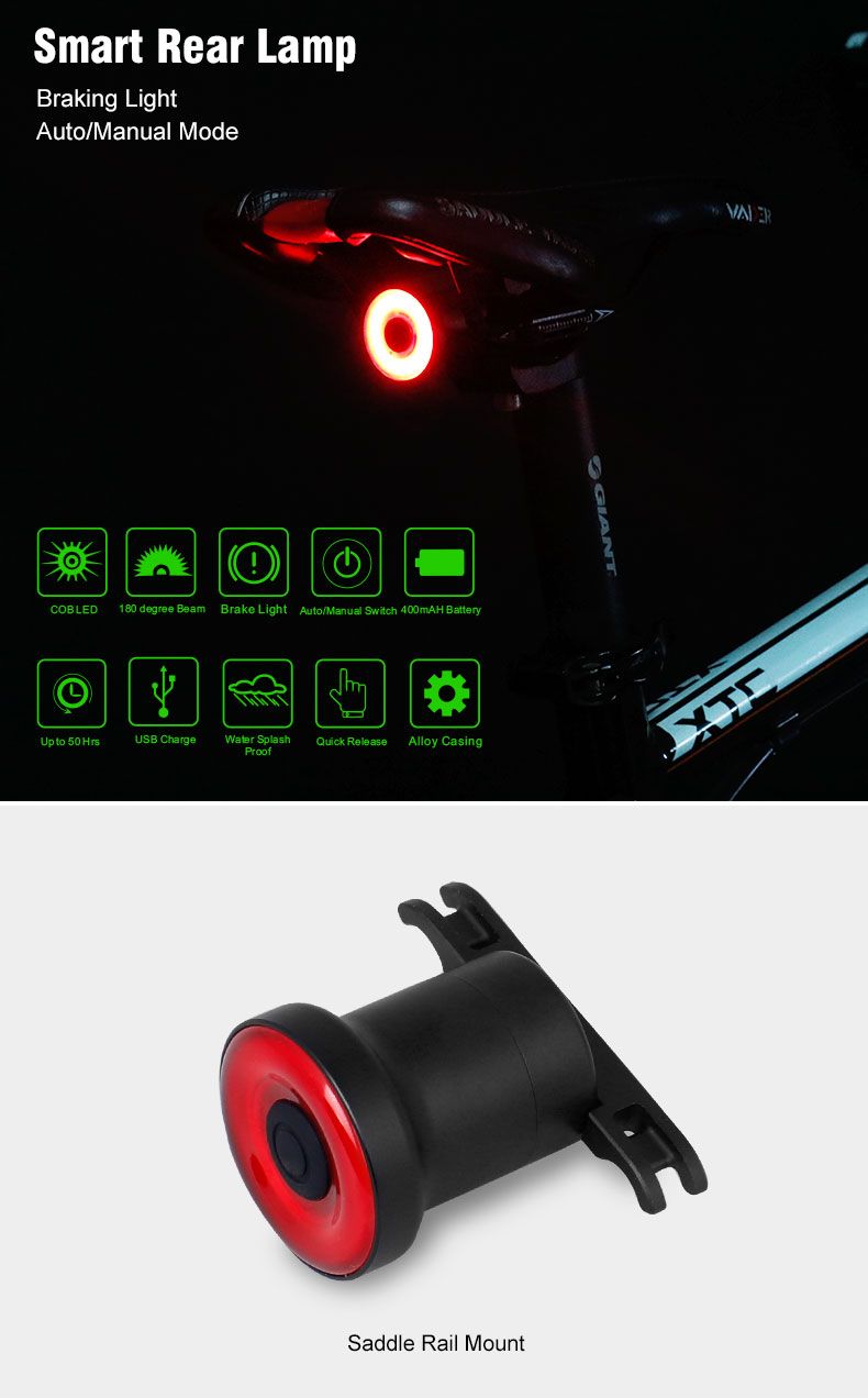 Xlite100 Intelligente Fiets Achterlicht USB Oplaadbaar Achterlicht Fietsveiligheid Super Helder COB LED