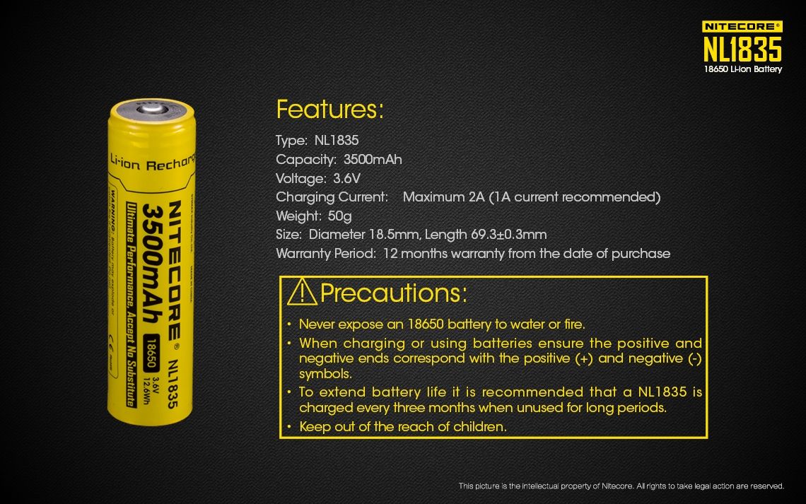 Nitecore 18650 NL1835 3500mAh Li-ion oplaadbare batterij voor langdurige stroom en betrouwbare prestaties