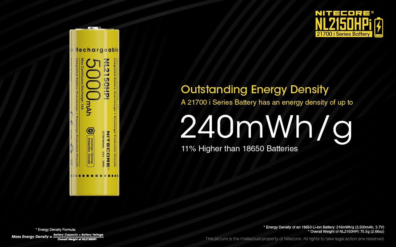 NITECORE NL2150HPi 5000mAh 21700 Li-ion oplaadbare batterij Hoge Prestaties voor Zaklamp en Vape