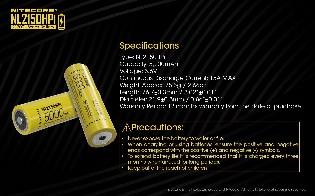 NITECORE NL2150HPi 5000mAh 21700 Li-ion oplaadbare batterij Hoge Prestaties voor Zaklamp en Vape