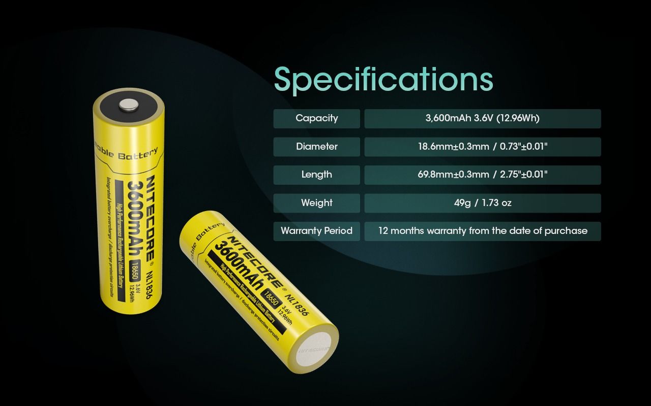Nitecore 18650 NL1836 3600mAh Li-ion Oplaadbare Batterij
