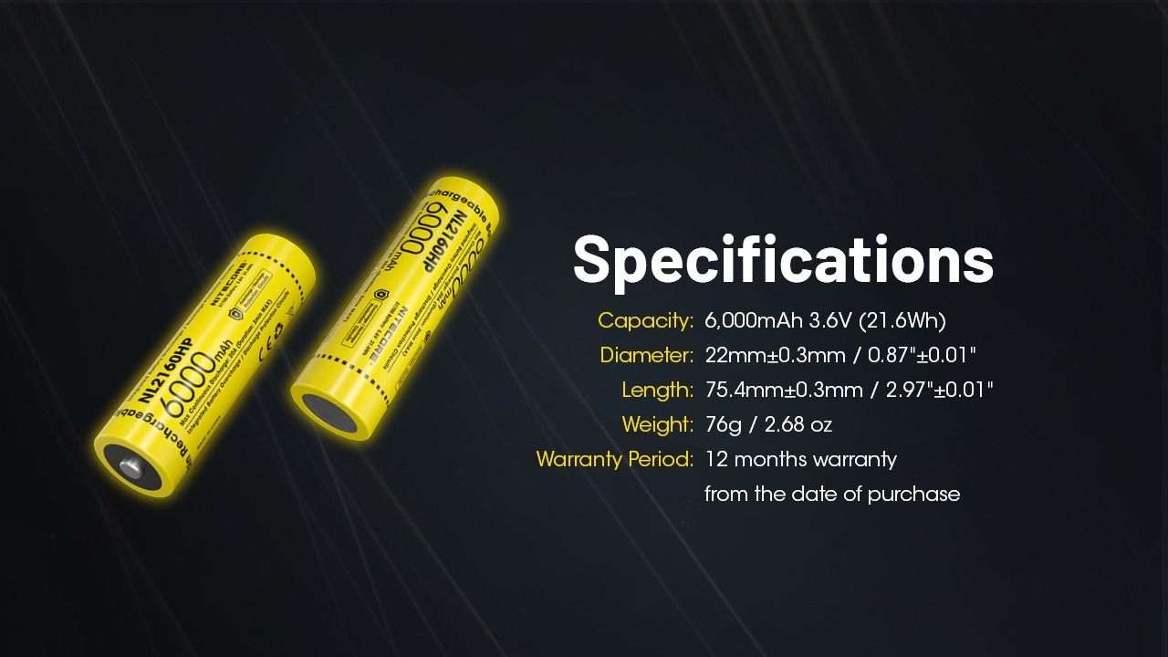 NITECORE NL2160HP 6000mAh 3.6V 21700 USB-C Li-ion Oplaadbare Batterij Hoge Capaciteit Draagbare Stroombron