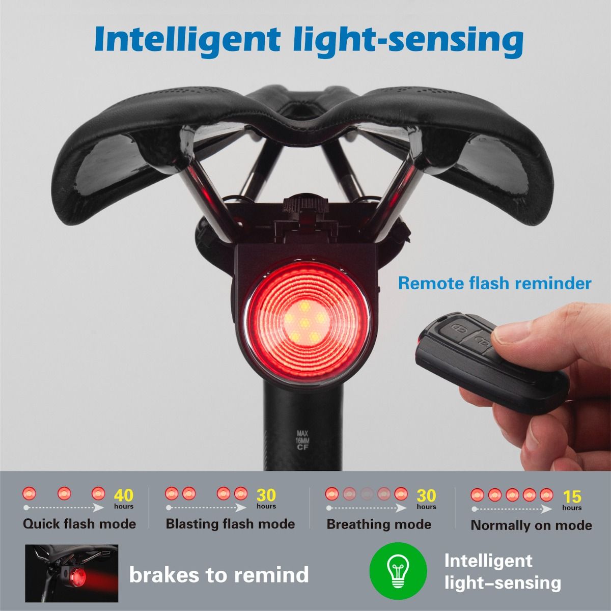 ANTUSI A8 Racefiets Antidiefstal Alarmslot Achterlicht Fietsveiligheid met Automatische Rem en Draadloze Bel