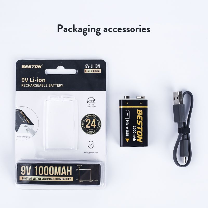 Beston 9V 1000mAh Micro USB oplaadbare batterij, milieuvriendelijke stroom voor RC-helikopter, microfoon en speelgoed