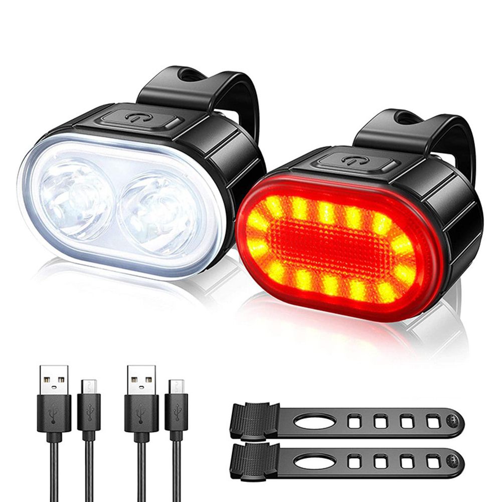 USB oplaadbare fietsverlichtingset waterdicht LED stadsfiets zichtbaarheid lichtgewicht voorlicht en rood achterlicht